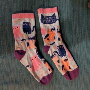 Playful Cat Socks with Purple and Pink Design